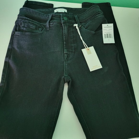 Good American Women's Black Slit Waistband Skinny Jeans NWT Size 0/25 - Picture 2 of 6